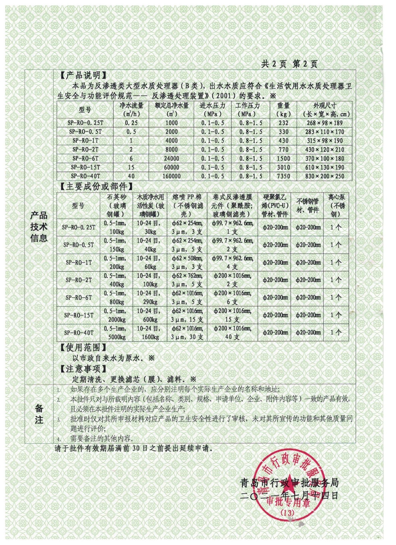 卫生许可生产批件